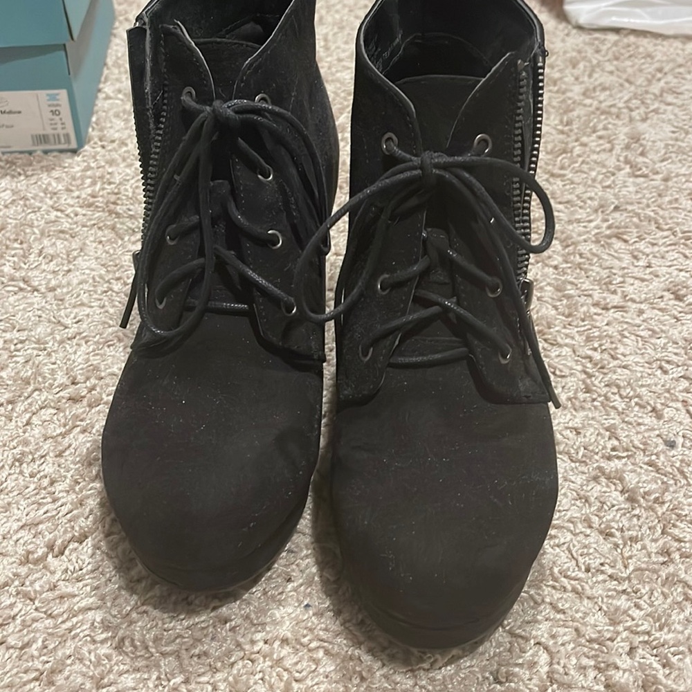 Black velvet wedge boots